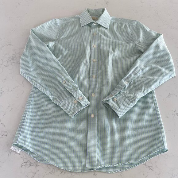 Michael Kors LS Non Iron Button Down Cotton Check Shirt Wht Blue Grn Sz 14.5 - Picture 14 of 15